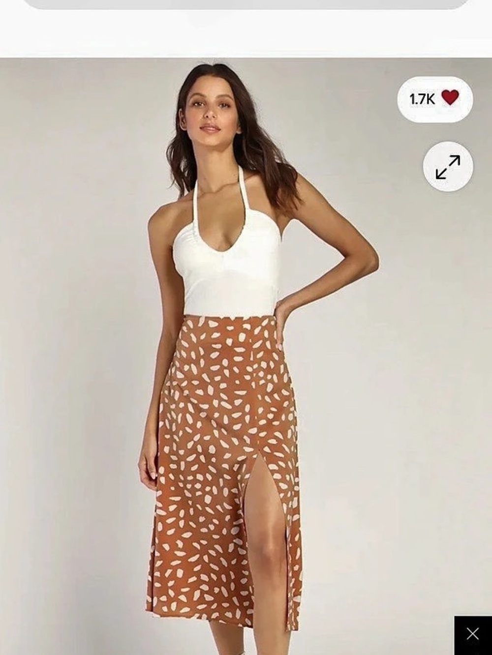 Lulus Getting Glam Peach Print Slit Midi Skirt Buy 1 get 1 free BUNDLE- Save!